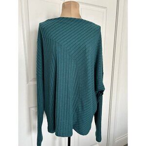 Michael Stars Teal Green Ribbed Boat Neck Long-Sleeve Shirt Pullover Top Size XL